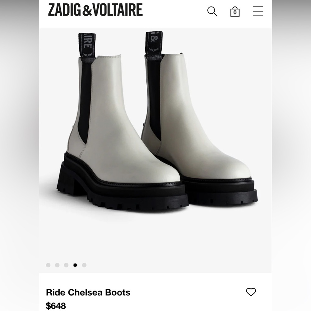 NWT Zadig and & Voltaire Ride Leather Chelsea platform Boots Silver Wings Charm